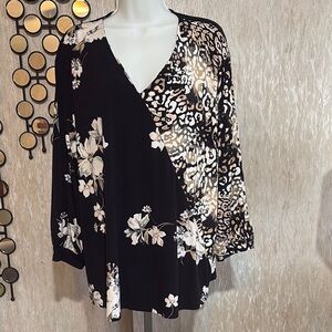 Cato Black and White Floral Animal Print Blouse